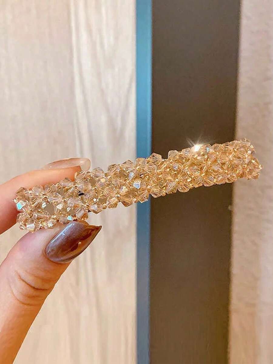 SHEIN طقم 4 قطع مشابك شعر مزينة خرز بلوري لامعة
