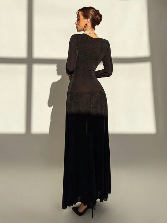 SHEIN Aloruh فستان اسود بياقة متدلية مزين