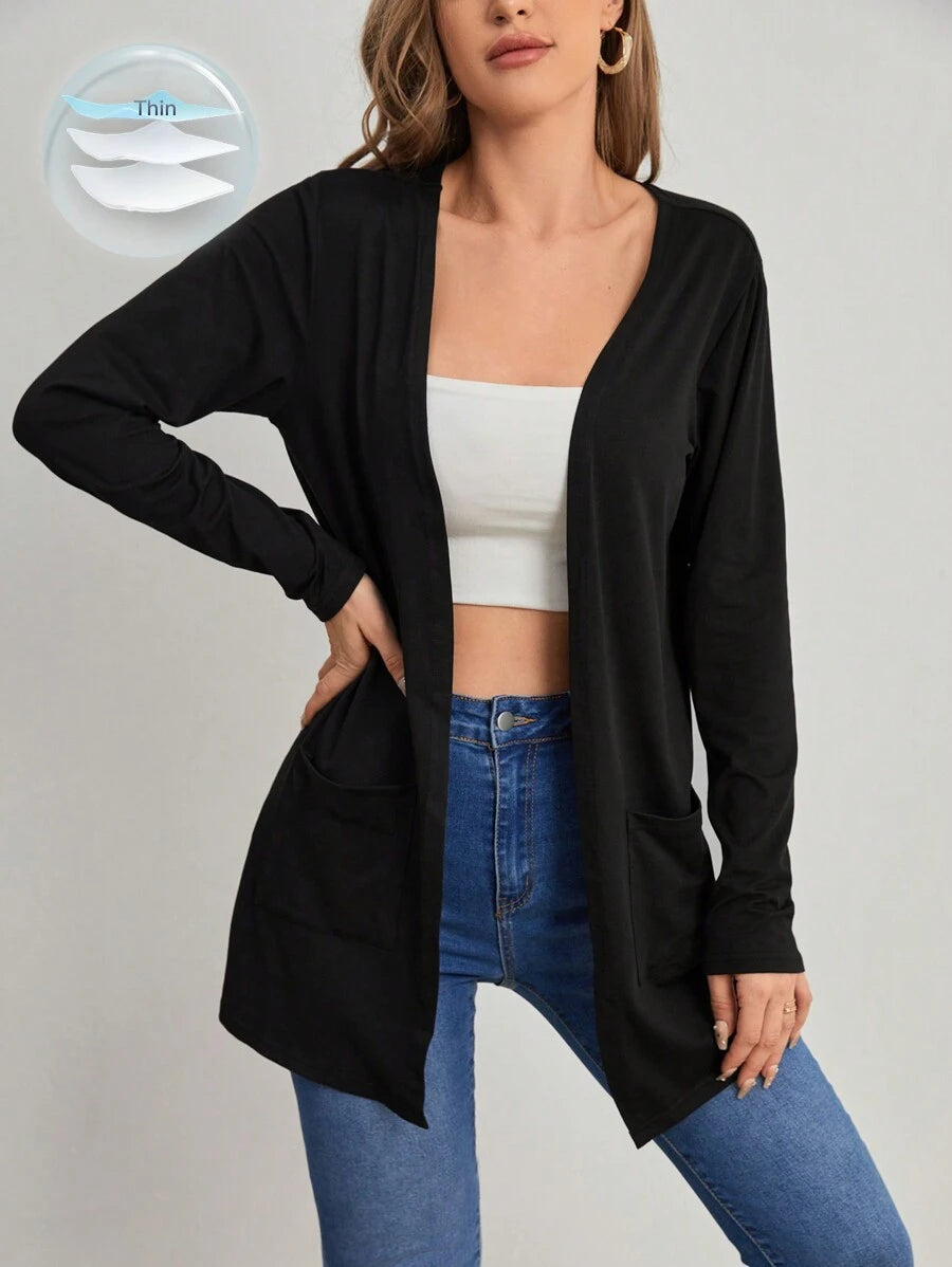 SHEIN Louniche معطف نسائي مفتوح من الأمام بلون أسود