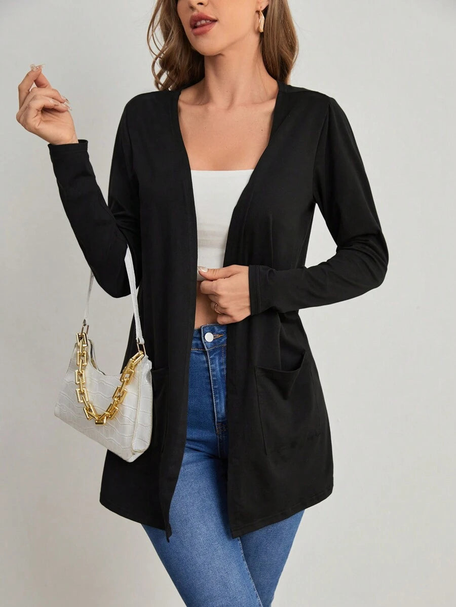 SHEIN Louniche معطف نسائي مفتوح من الأمام بلون أسود