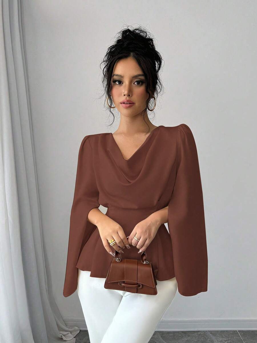 SHEIN Elenzga تب نسائي أنيق بياقة شال وأكمام مشقوقة بتصميم متدرج