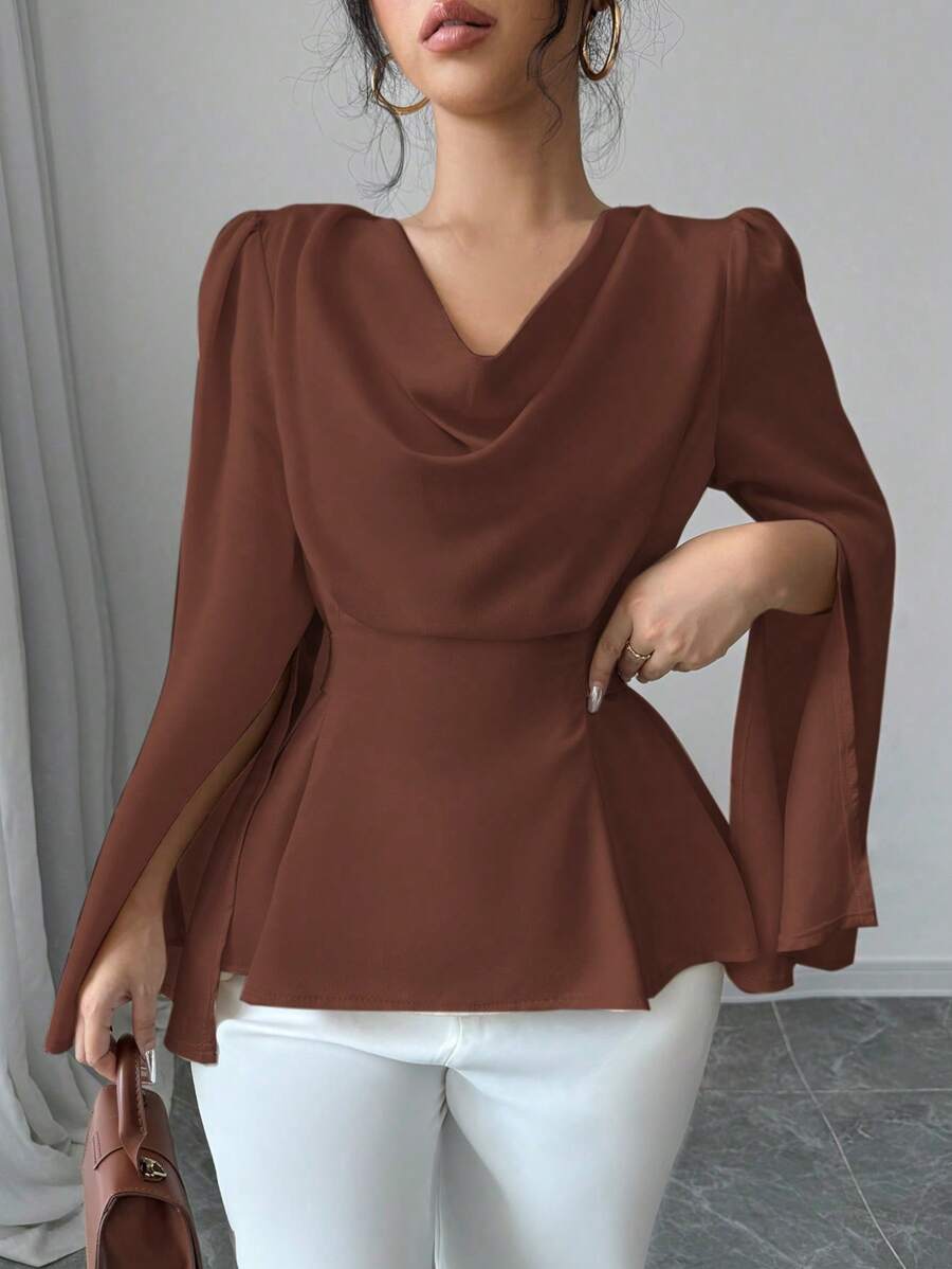 SHEIN Elenzga تب نسائي أنيق بياقة شال وأكمام مشقوقة بتصميم متدرج