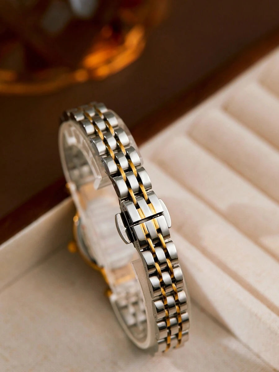 SHEIN XIVIYA ساعة يد نسائية ذهبية بيضاوية مقاومة للماء