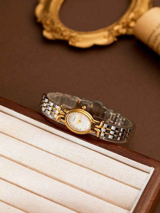 SHEIN XIVIYA ساعة يد نسائية ذهبية بيضاوية مقاومة للماء