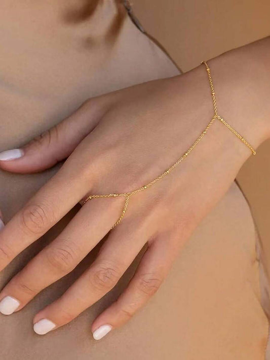 SHEIN سوار معدني لا مركزي مع سلسلة إصبع وخرز عشوائي