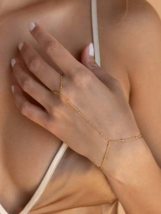 SHEIN سوار معدني لا مركزي مع سلسلة إصبع وخرز عشوائي