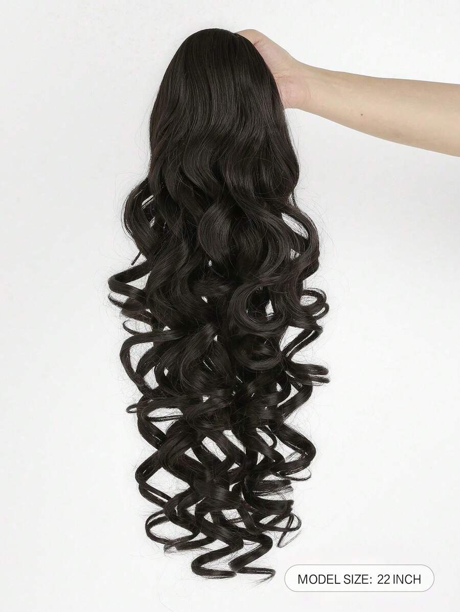 SHEIN باروكة شعر طويل 22 بوصة بلون أسود مموج بمشبك وسحاب
