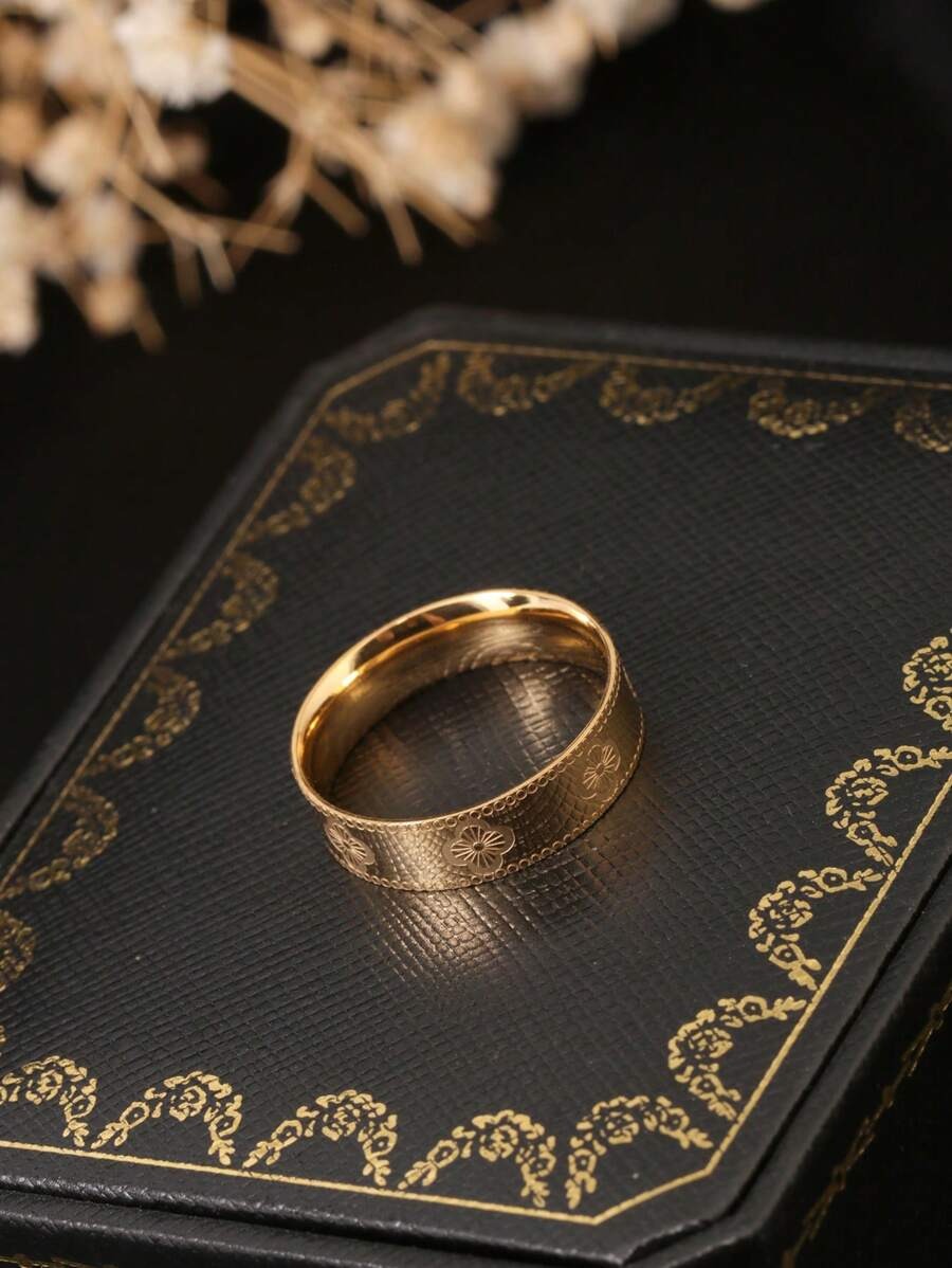 SHEIN خاتم النقوش الزهرية بتصميمه العريض والفاخر