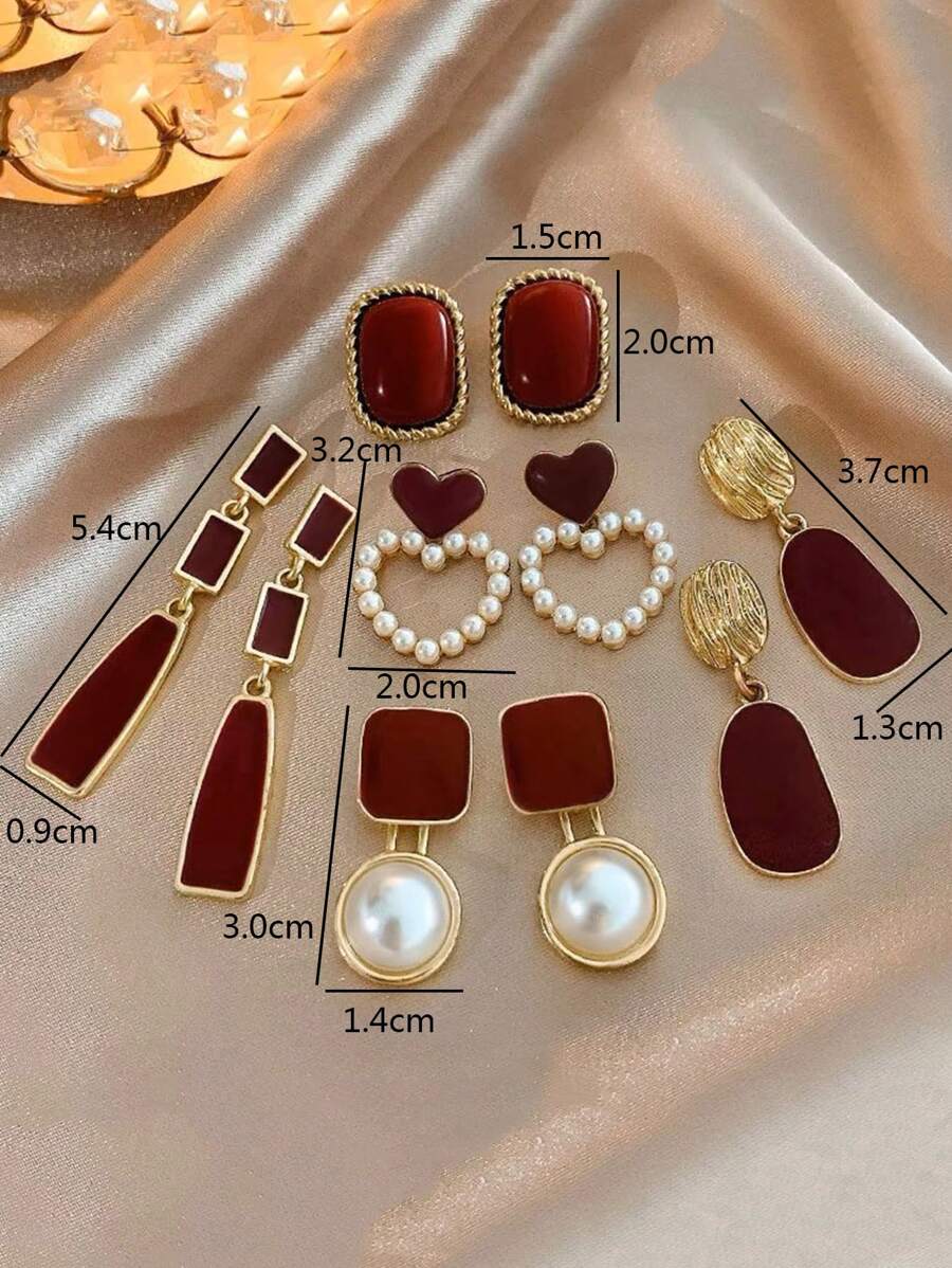 SHEIN مجموعة 5 أزواج أقراط بأشكال متنوعة مزخرفة باللؤلؤ