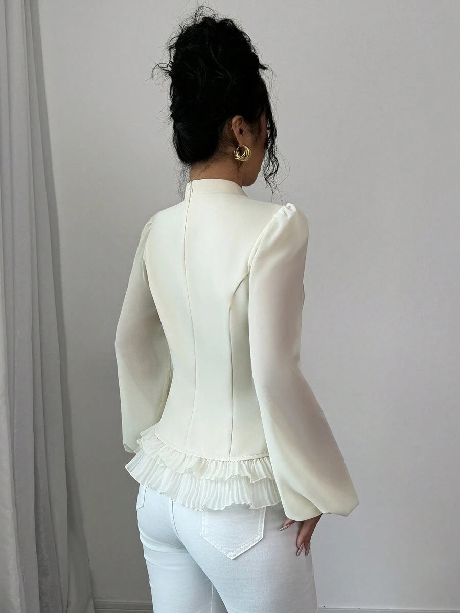 SHEIN Elenzga قميص أنثوي بياقة مكورة وكسرات أمامية