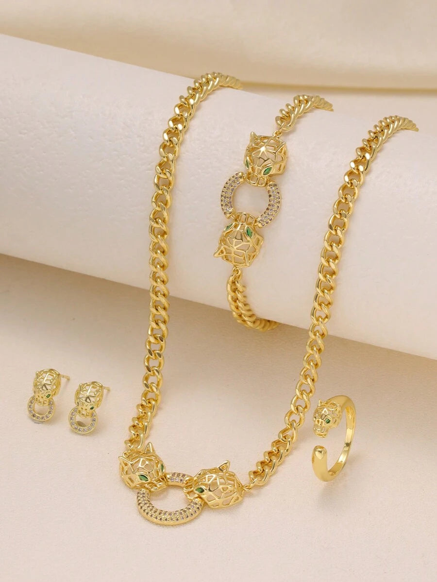 SHEIN طقم مجوهرات 4 قطع رأس نمر أنيق