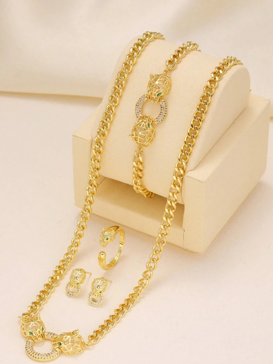 SHEIN طقم مجوهرات 4 قطع رأس نمر أنيق