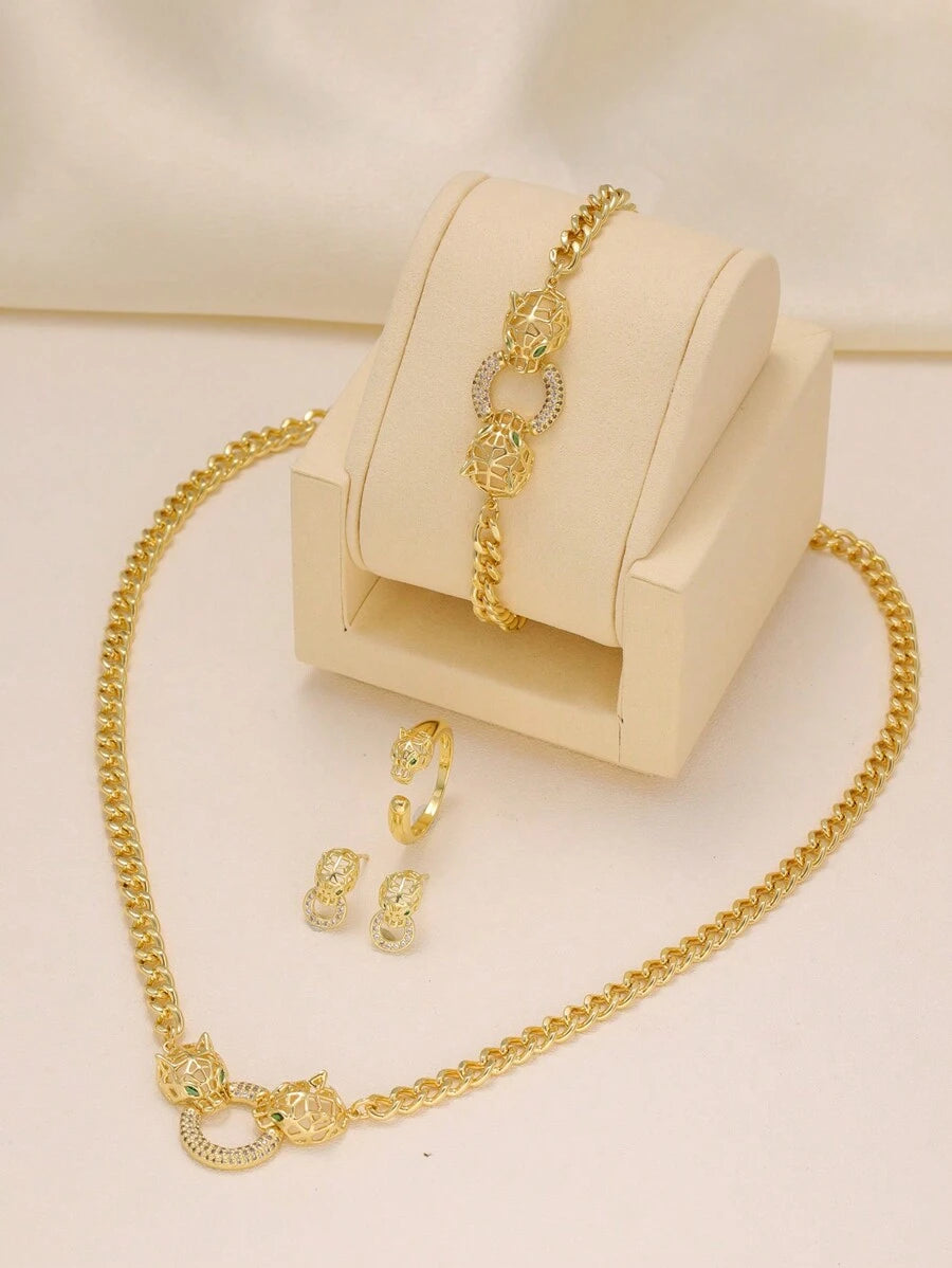 SHEIN طقم مجوهرات 4 قطع رأس نمر أنيق