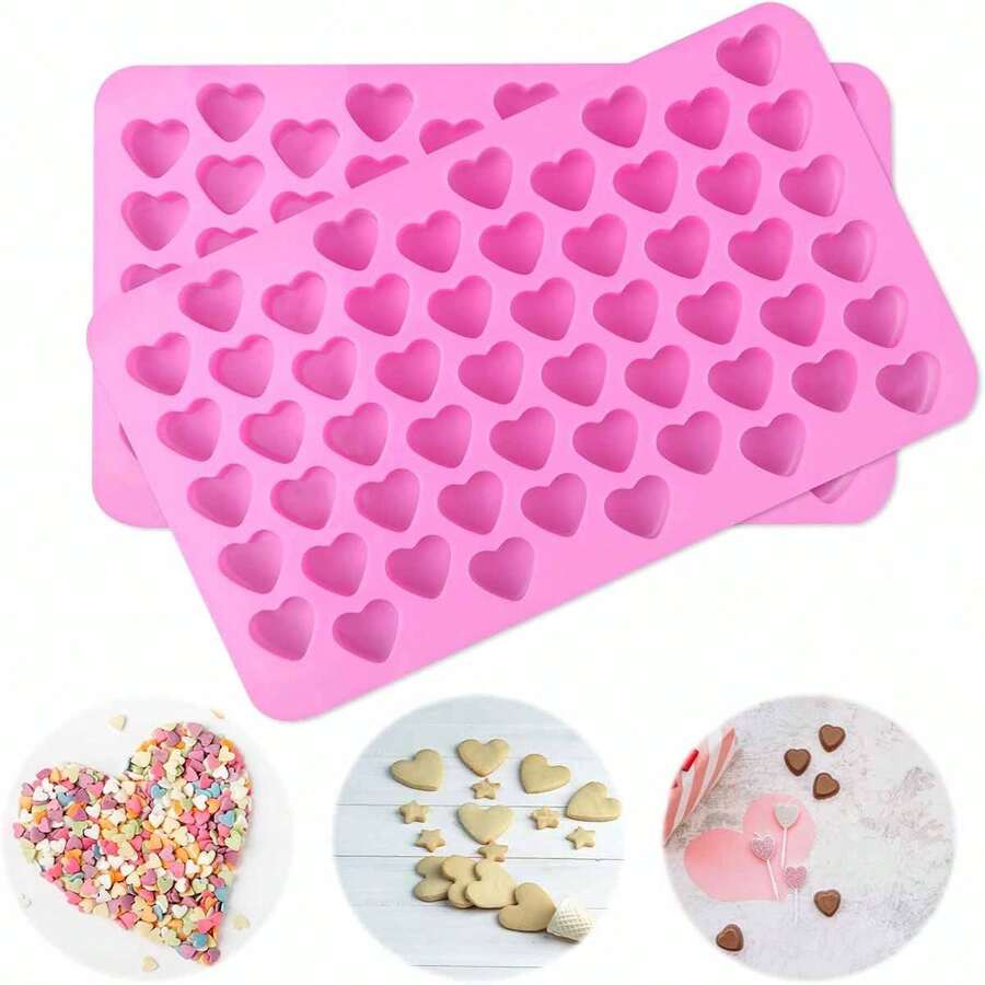 SHEIN قالب سيليكون وردي 55 تجويف على شكل قلب للحلوى