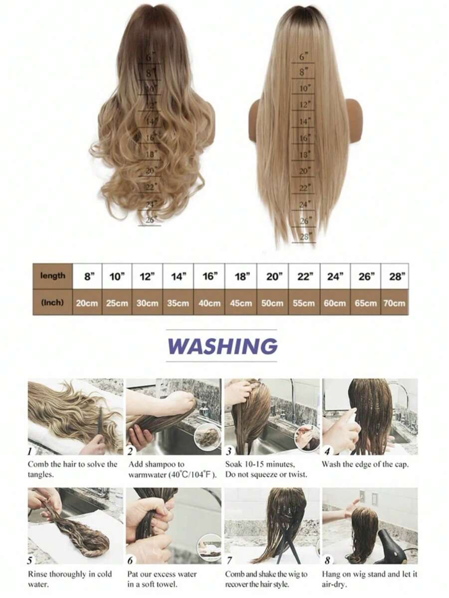 SHEIN باروكة شعر طويل بني غامق 26 بوصة مقاومة للحرارة مع غرة