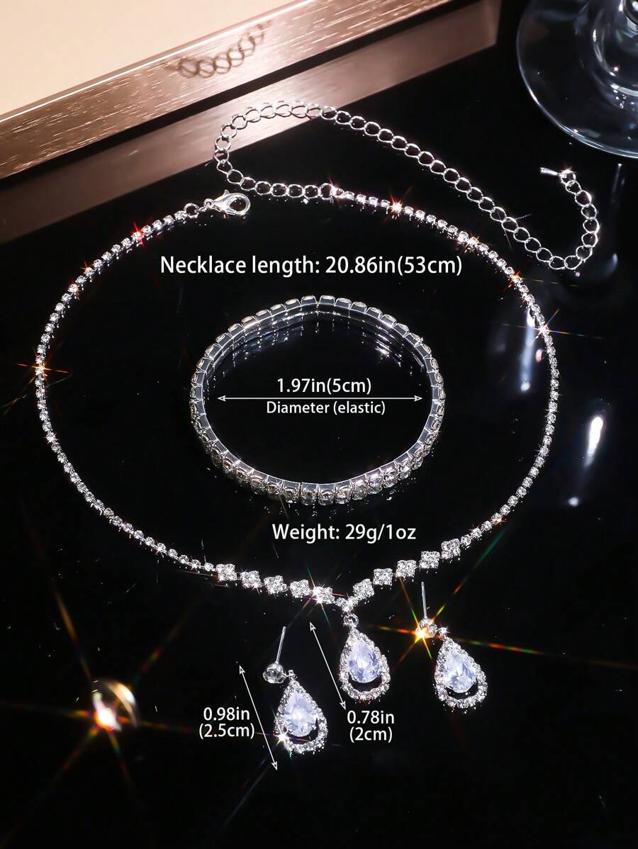 SHEIN طقم مجوهرات أنيق مزين بالراين وقطرات ماء