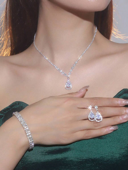 SHEIN طقم مجوهرات أنيق مزين بالراين وقطرات ماء