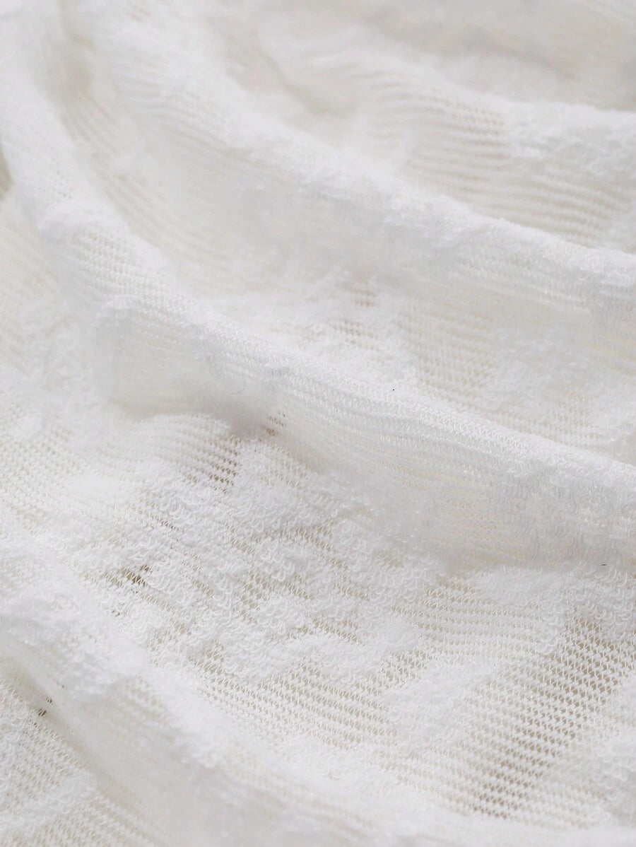 SHEIN DAZY فستان طويل بأكمام وياقة مربعة ودانتيل شفاف