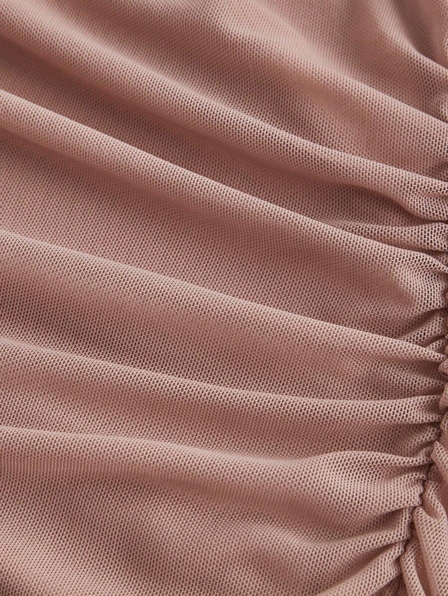 SHEIN MOD فستان ميدي بياقة غائصة وحزام خصر وتفاصيل شبكية