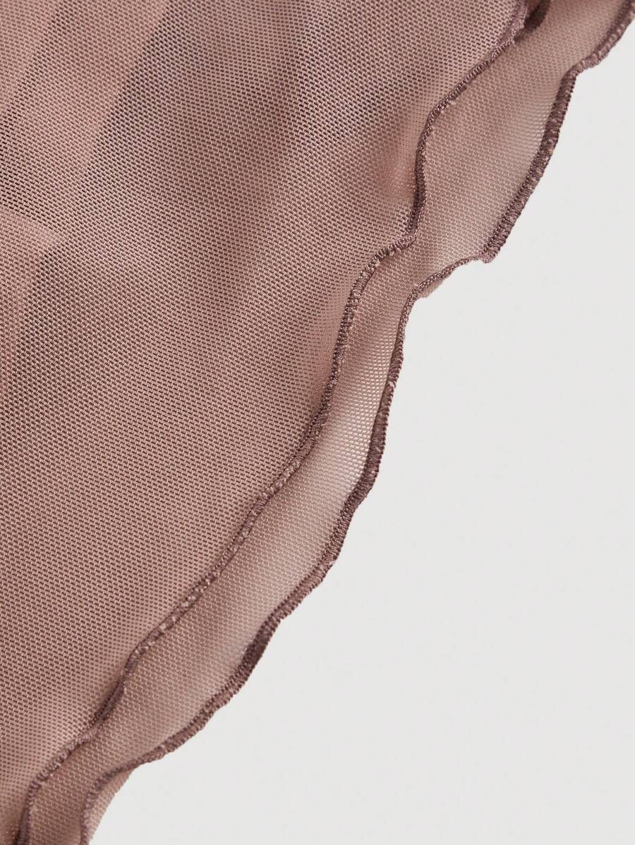 SHEIN MOD فستان ميدي بياقة غائصة وحزام خصر وتفاصيل شبكية