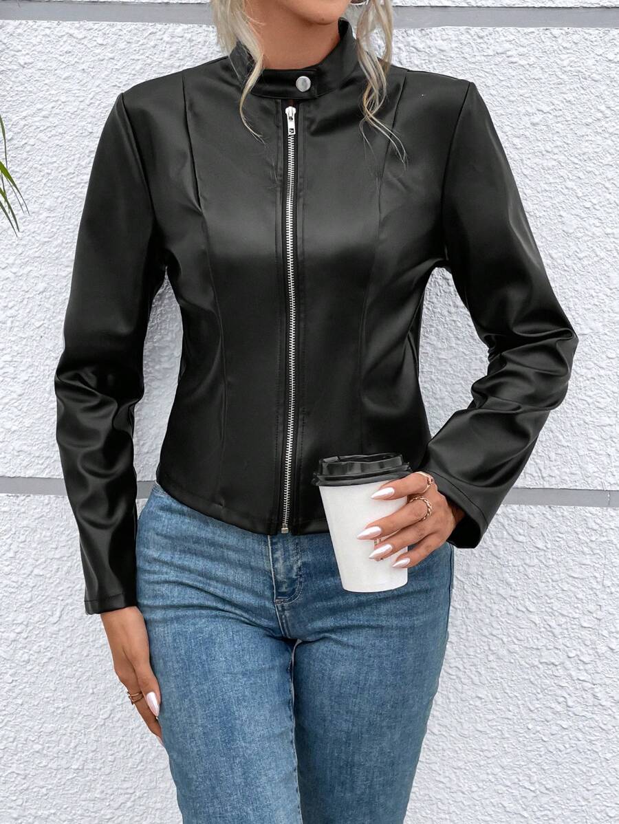 SHEIN جاكيت نسائي أسود بسحاب