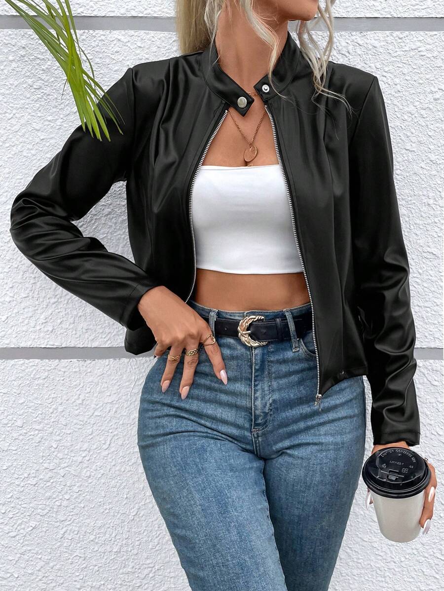 SHEIN جاكيت نسائي أسود بسحاب