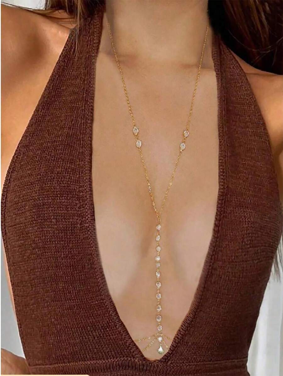 SHEIN سلسلة حزام مجوهرات بحلية راين سيكس معدنية رقيقة