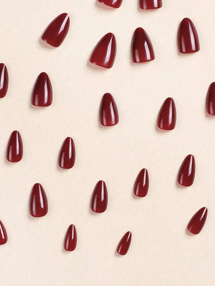 SHEIN أظافر 30 قطعة زائفة بشكل لوز بلون عنابي ثابت