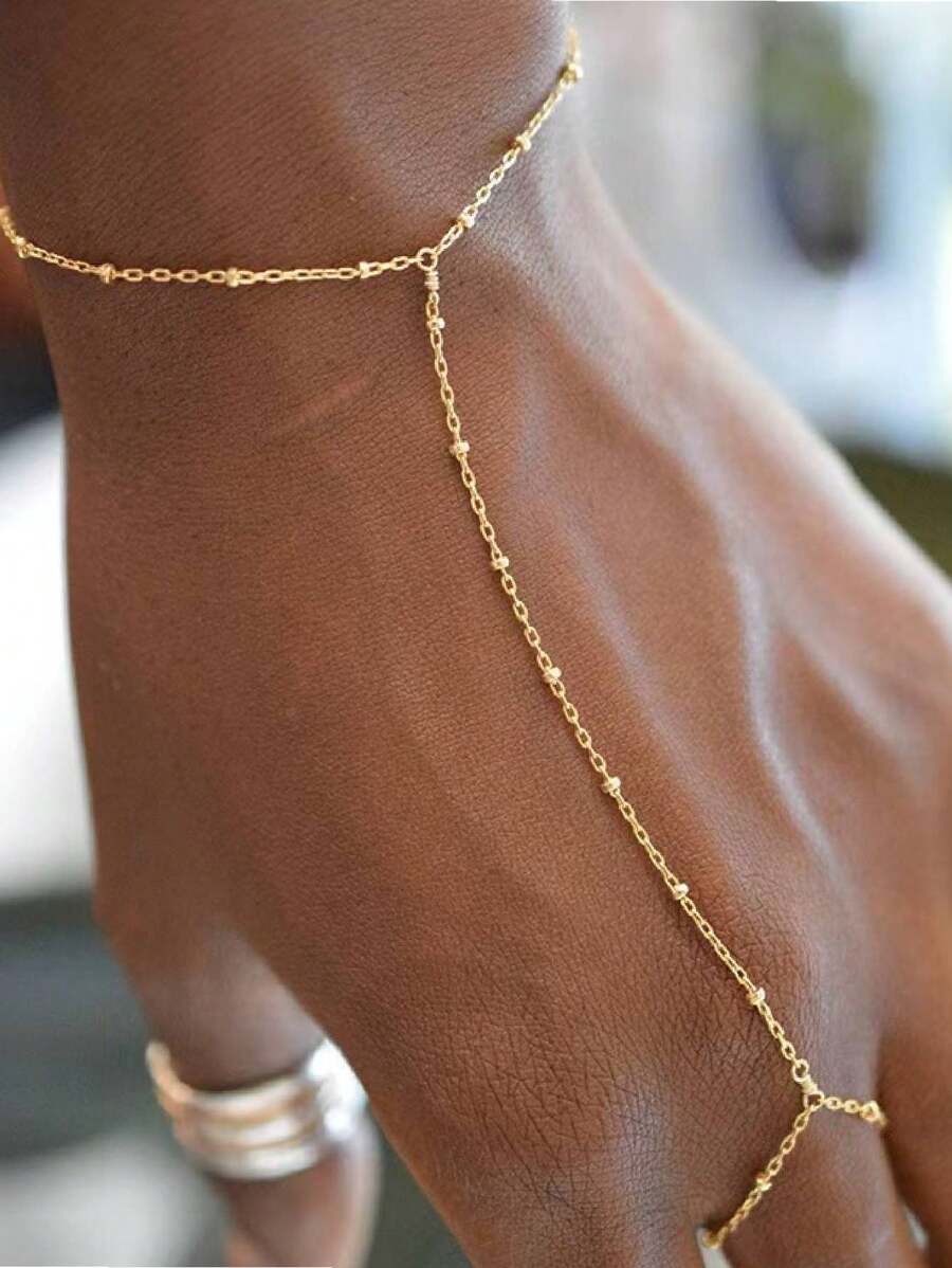 SHEIN سوار معدني لا مركزي مع سلسلة إصبع وخرز عشوائي