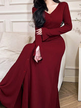 SHEIN Feyla فستان طويل ضيق باللون الأحمر