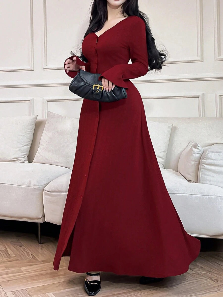 SHEIN Feyla فستان طويل ضيق باللون الأحمر