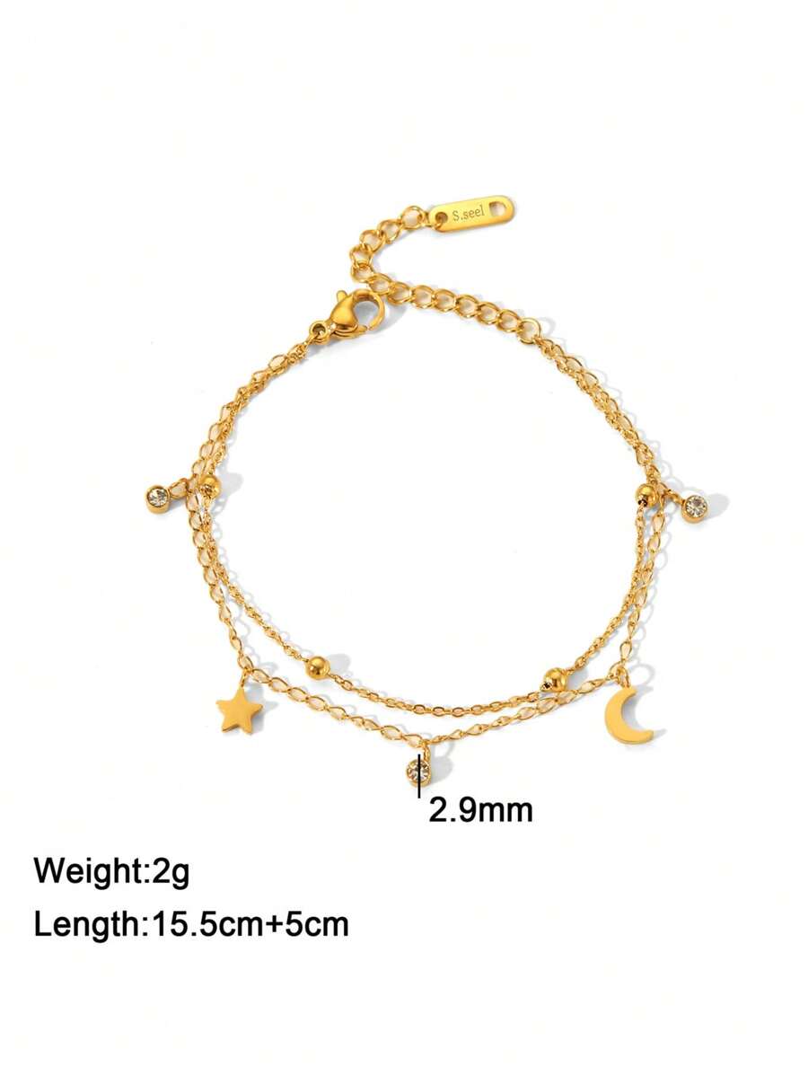 SHEIN GEREIT سوار فولاذ مقاوم للصدأ 18 قيراط بطبقات نجوم وهلال