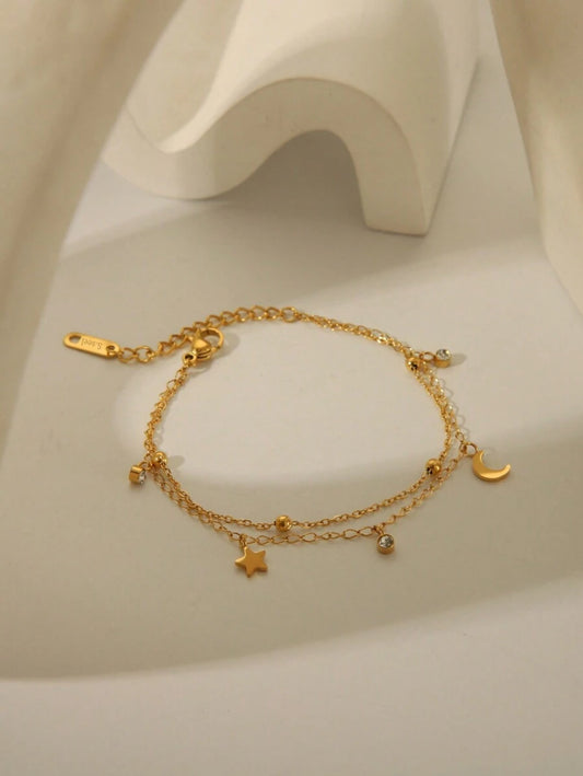 SHEIN GEREIT سوار فولاذ مقاوم للصدأ 18 قيراط بطبقات نجوم وهلال