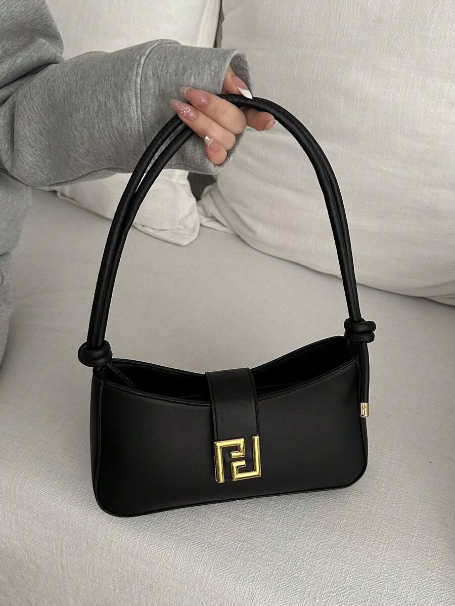 SHEIN حقيبة كتف سوداء كاجوال صلبة اللون
