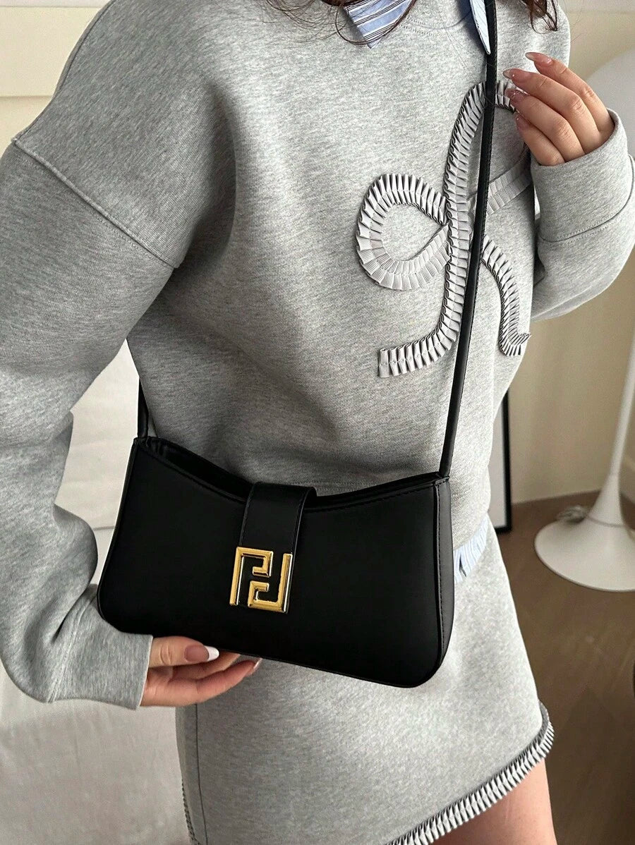 SHEIN حقيبة كتف سوداء كاجوال صلبة اللون