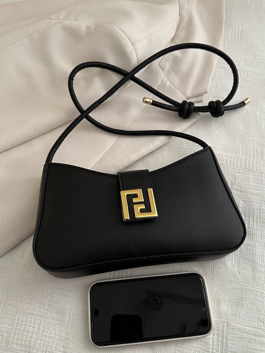 SHEIN حقيبة كتف سوداء كاجوال صلبة اللون