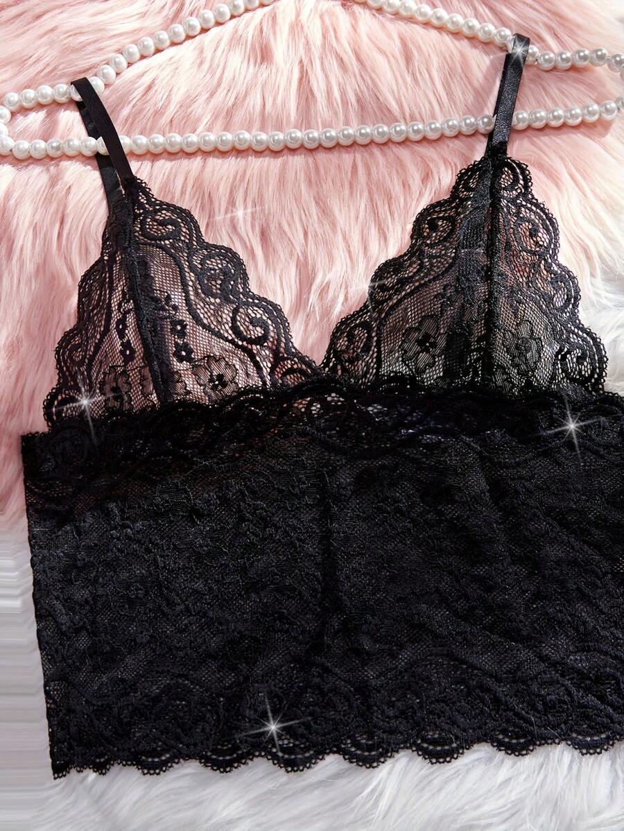 SHEIN طقم لانجري بطبعة نمر وتطريز دانتيل سوتيان وشورت