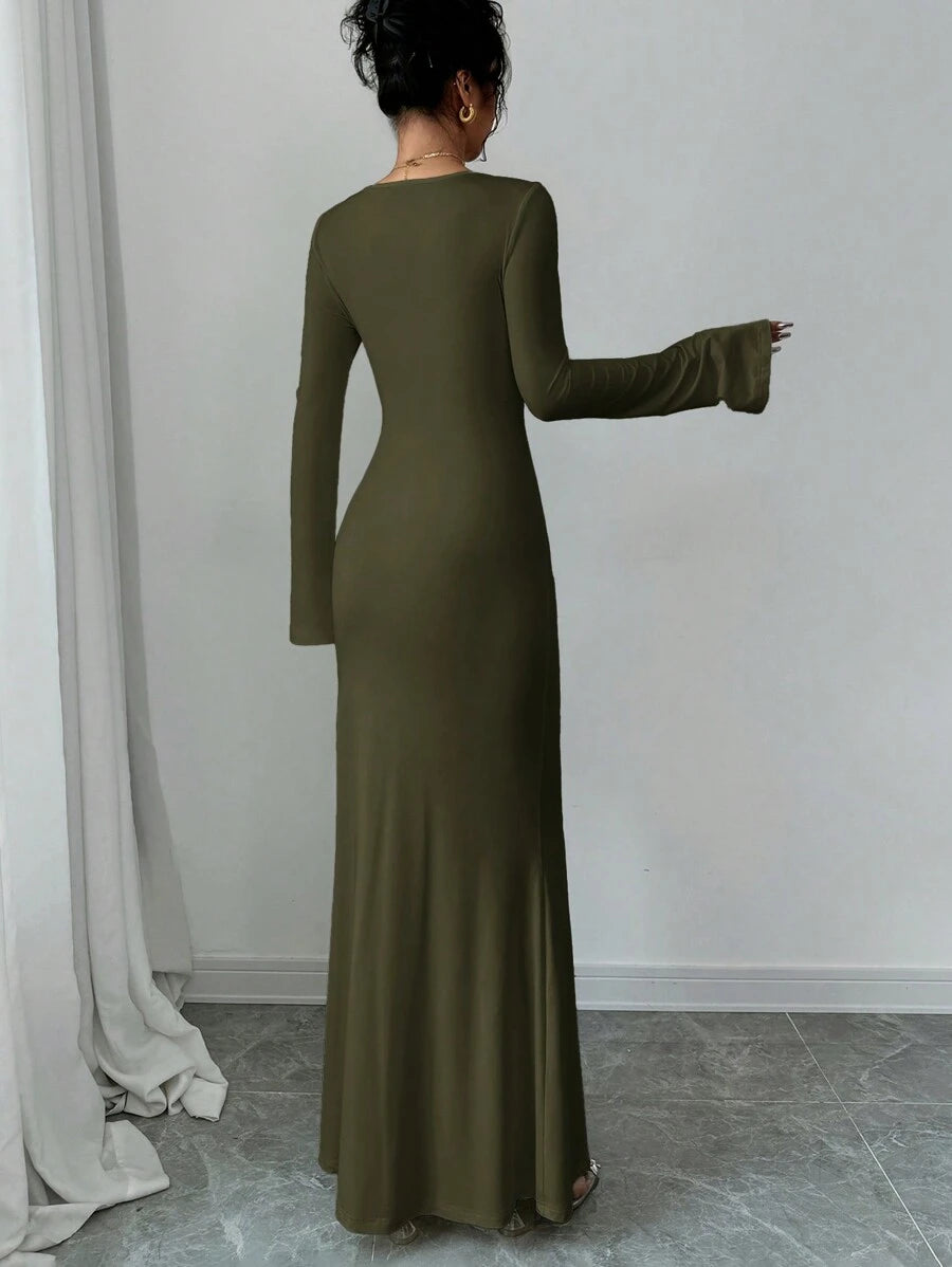 SHEIN Firerie فستان كاجوال ضيق بأكمام طويلة وياقة قلب