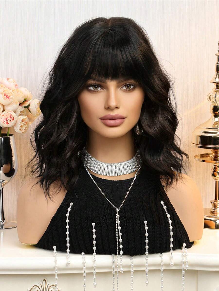 SHEIN شعر مستعار أسود قصير مجعد 14 بوصة