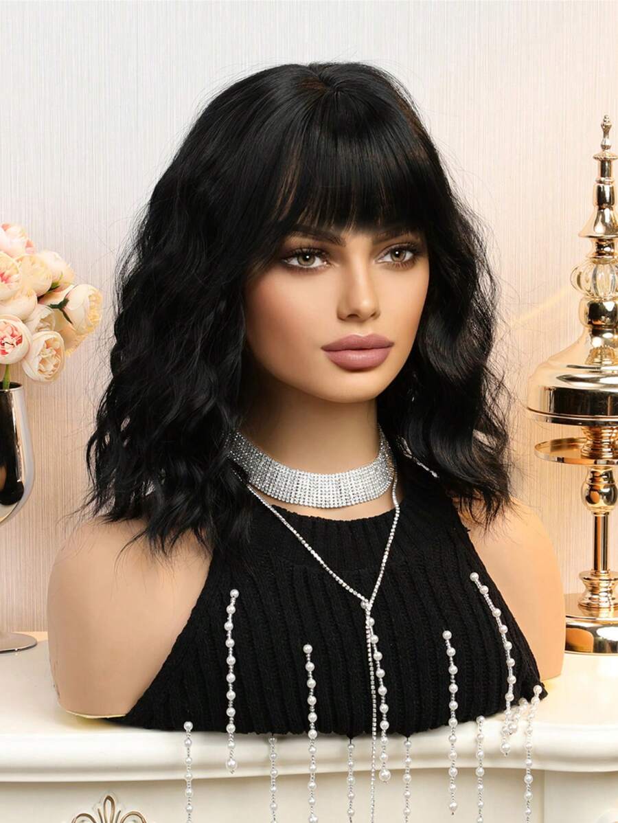 SHEIN شعر مستعار أسود قصير مجعد 14 بوصة