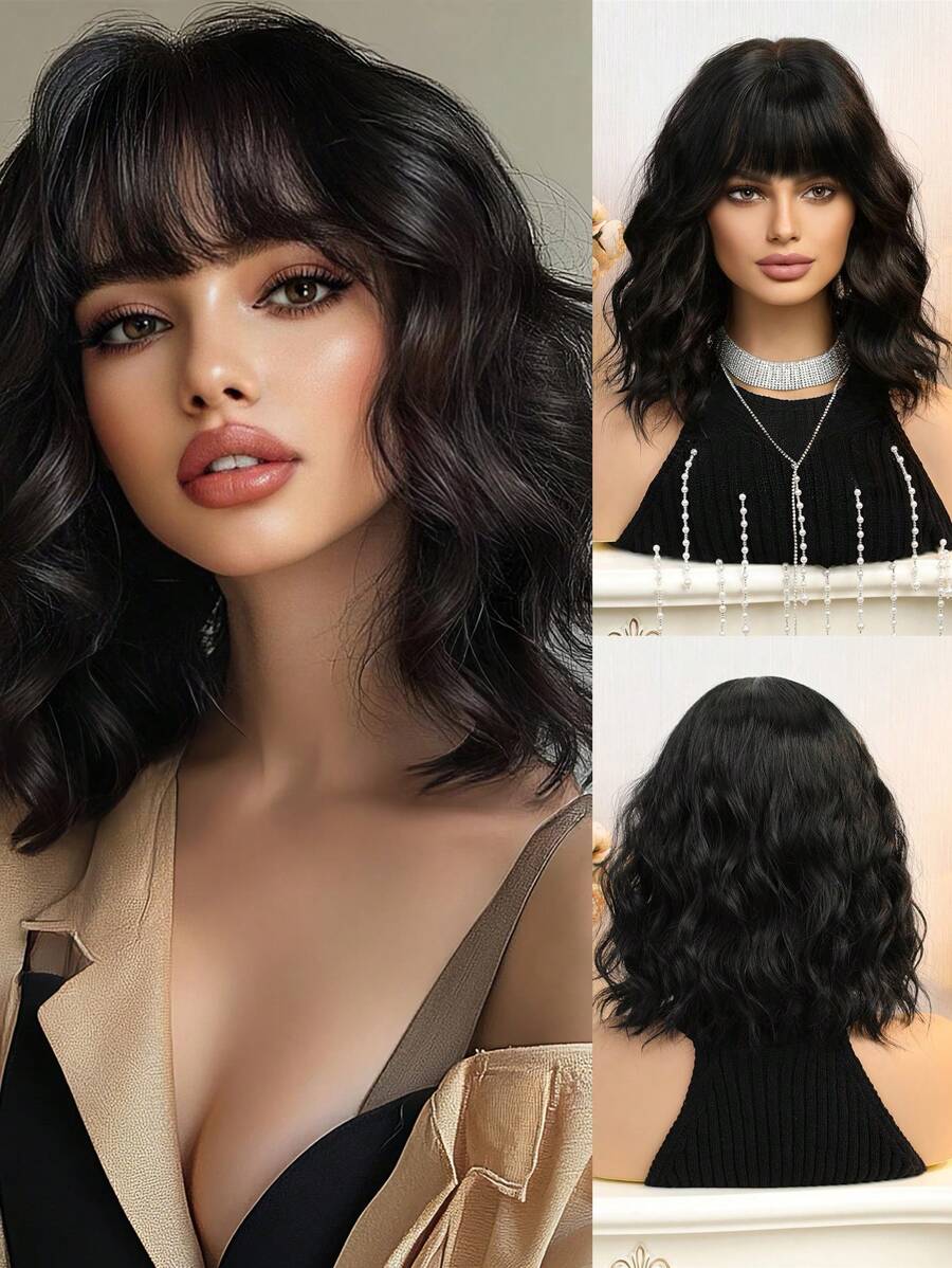 SHEIN شعر مستعار أسود قصير مجعد 14 بوصة