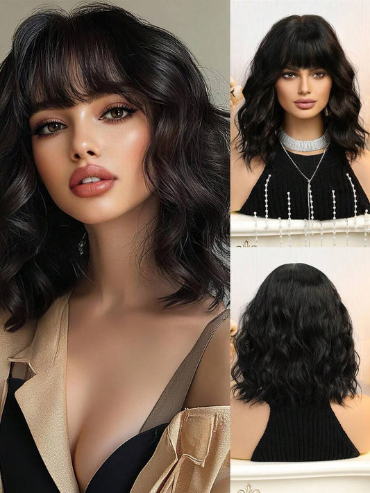 SHEIN شعر مستعار أسود قصير مجعد 14 بوصة