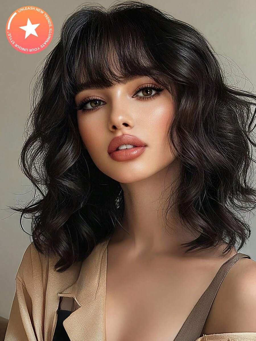 SHEIN شعر مستعار أسود قصير مجعد بطول 14 بوصة