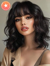 SHEIN شعر مستعار أسود قصير مجعد بطول 14 بوصة
