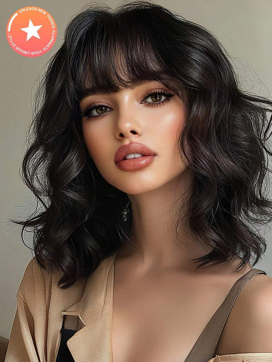 SHEIN شعر مستعار أسود قصير مجعد 14 بوصة