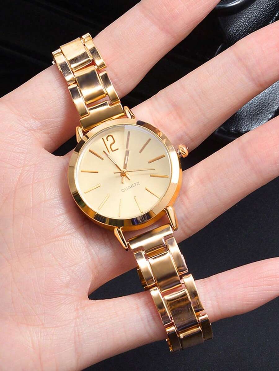 SHEIN ساعة كوارتز نسائية رقيقة مع سوار مذهّب