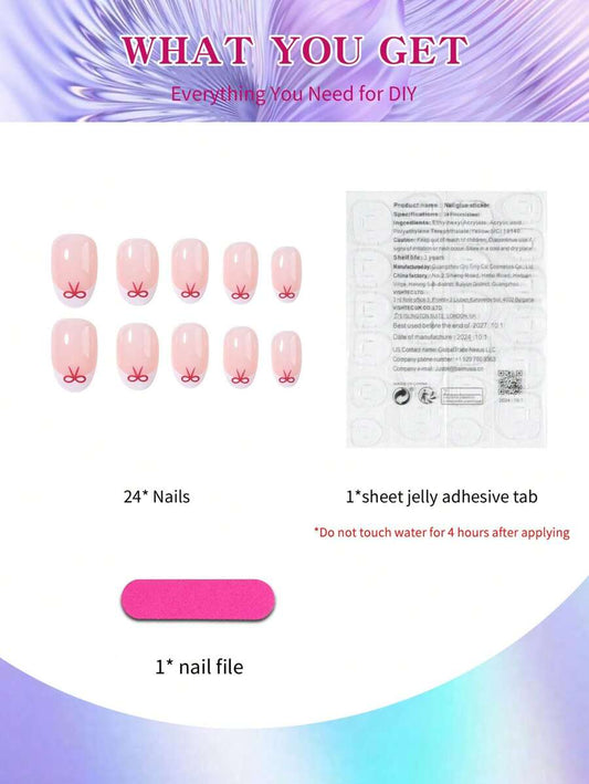 SHEIN مجموعة 24 قطعة ملصقات أظافر بشكل فراشة بيضاوي مع جل جيلي ومبرد