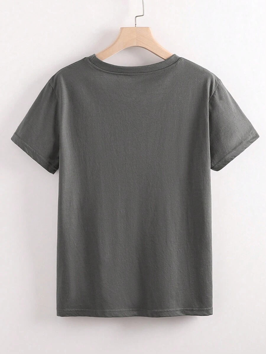 SHEIN INAWLY تي شيرت كاجوال بطبعة عصرية وياقة دائرية