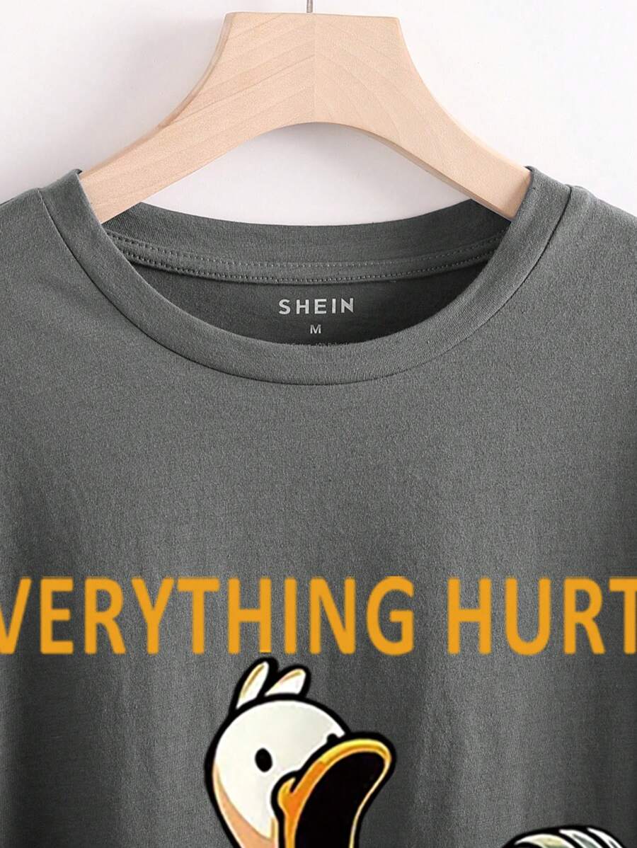 SHEIN INAWLY تي شيرت كاجوال بطبعة عصرية وياقة دائرية