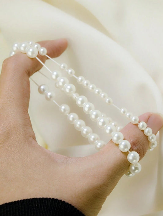 SHEIN مجموعة أساور 2 قطعة بيضاء باللؤلؤ الاصطناعي